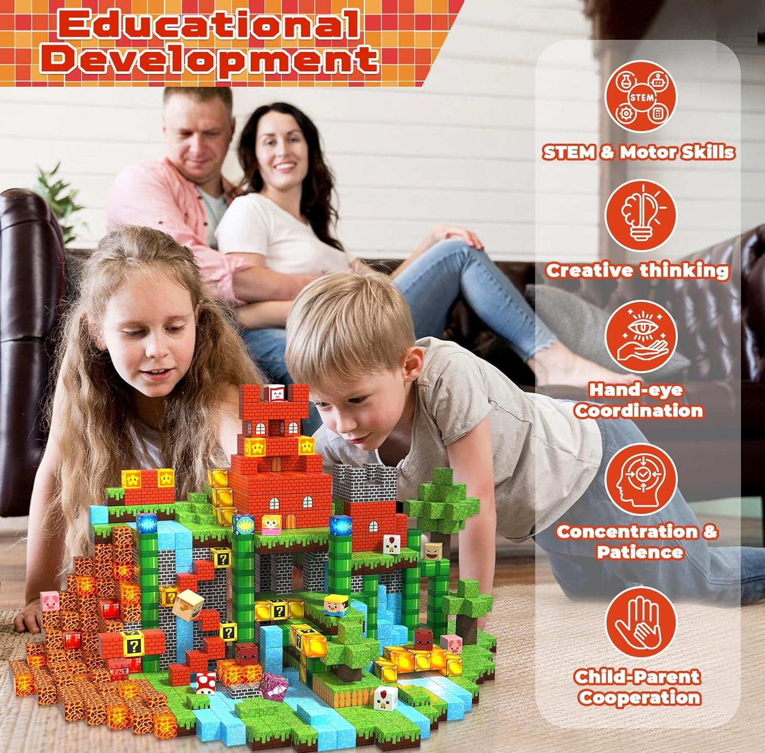 Annexfun 200PCS Magnetic Blocks with Light Blocks - Magnetic Blocks for Kids Ages 4 5 6 7 8, Magnetic Building Block, Christmas Birthday Gifts for 3-10 Years Old Boy Girls, STEM Toy