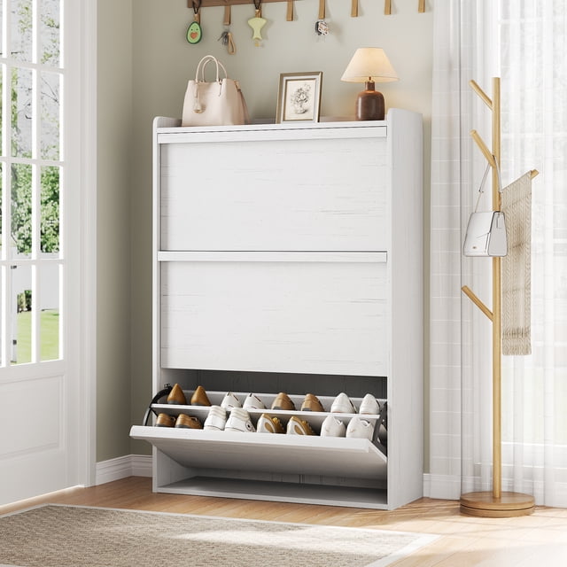 2025 New Shoe Cabinet with Flip Drawers, Wooden Shoe Organizer Cabinet with Adjustable Shelf, Shoe Storage for Entryway, Hidden Shoe Cabinet for Hallway, Living Room
