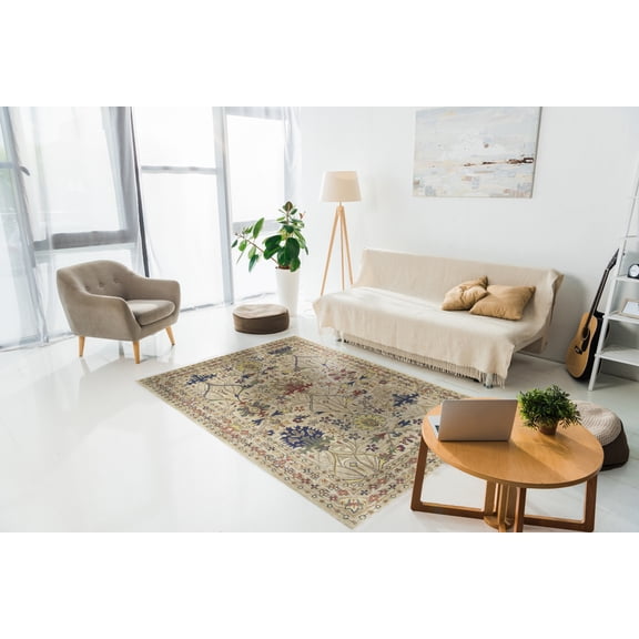 EORC Ivory Hand-Tufted Wool Traditional Morris Rug, 2'6 x 10'-Color:Ivory,Material:Wool