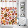 thumbnail image 2 of No Hook Shower Curtain, Bohemia Floral Shower Curtains for Bathroom with See Through Top Window, Vintage Orange Pink Flowers Boho Style Beige Waterproof & Washable Bath Curtain Stall 48"x72", 2 of 9