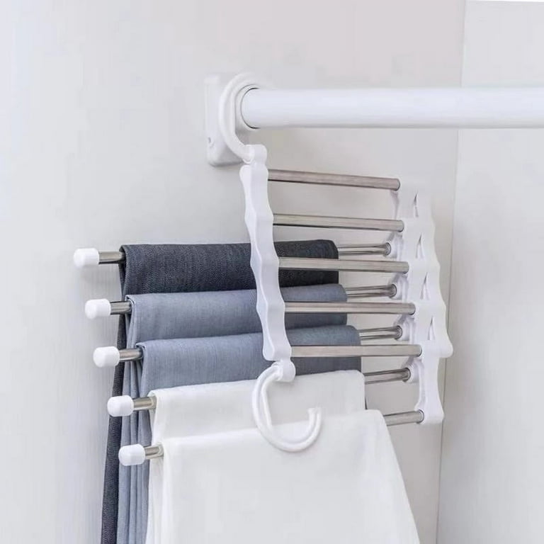 2Pack 5 in 1 Magic Rack Hangers Stainless Steel Folding Pant Rack Tie  Hanger Shelves Bedroom Closet Organizer Wardrobe Storage 