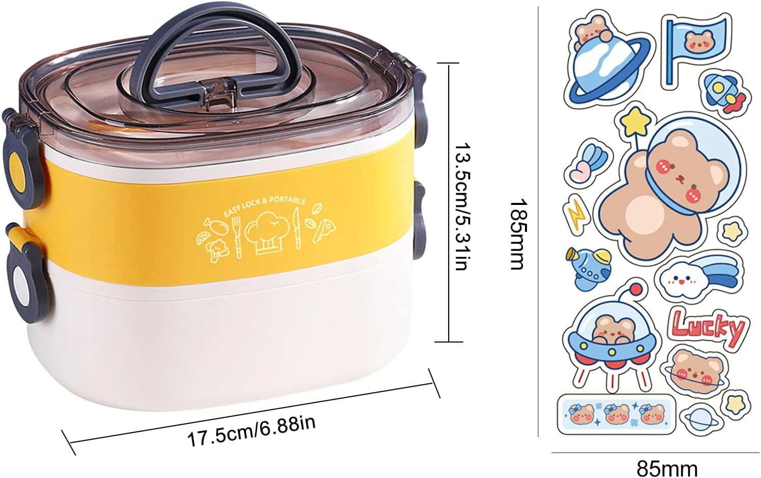 Danceemangoo Bento Box for Girls, 1700ml Large Stackable Bento Lunch Box with Cutlery & Handle, Portable Lunch Container Meet All You On-The-Go Needs