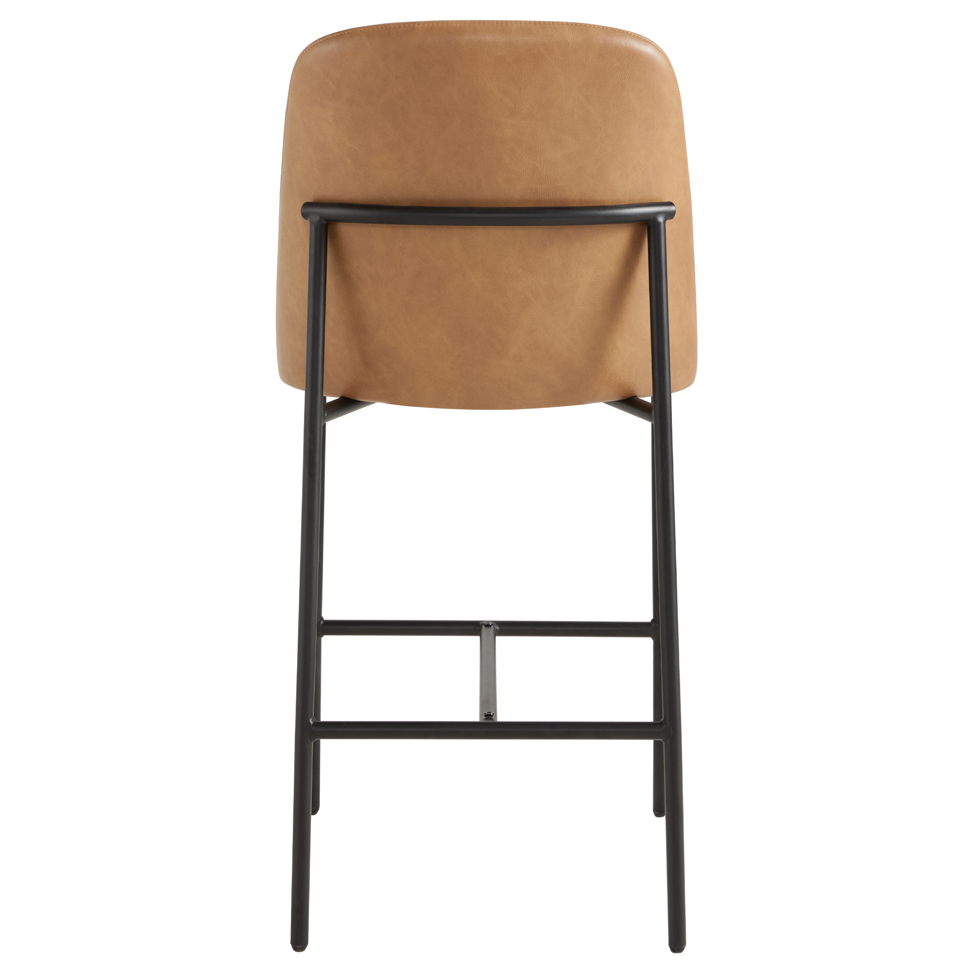 Spruce & Spring Modern 27-Inch Contemporary Counter Stool Set with Upholstered Seat and Metal Frame Set of 2, Cognac Faux Leather