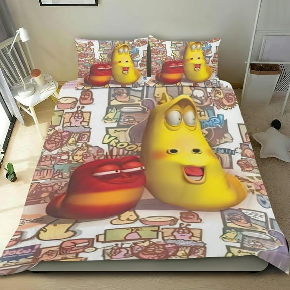 Larva Family Themed Bed Sheet Set Three Piece Set 53x79 In ches Comfortable And Skin Friendly Unique Design Creating A Star Studded Night Home Decor Gifts For Family Friends fans