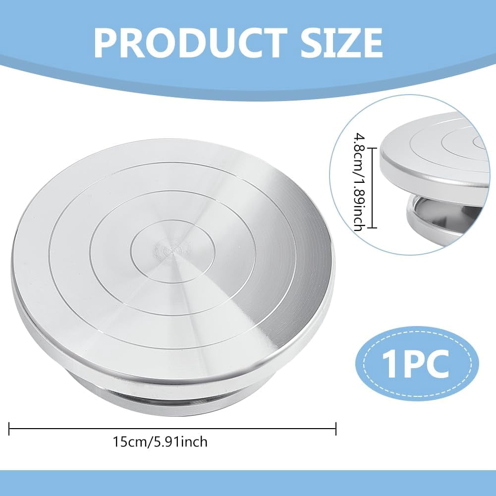5.9 Inch Aluminium Alloy Rotated Turntable Sculpting Pottery Wheel Rotary Wheel Polymer Clay Tools for Craft Display Stand Pottery Turntable DIY Baking Cake Platinum 1pc