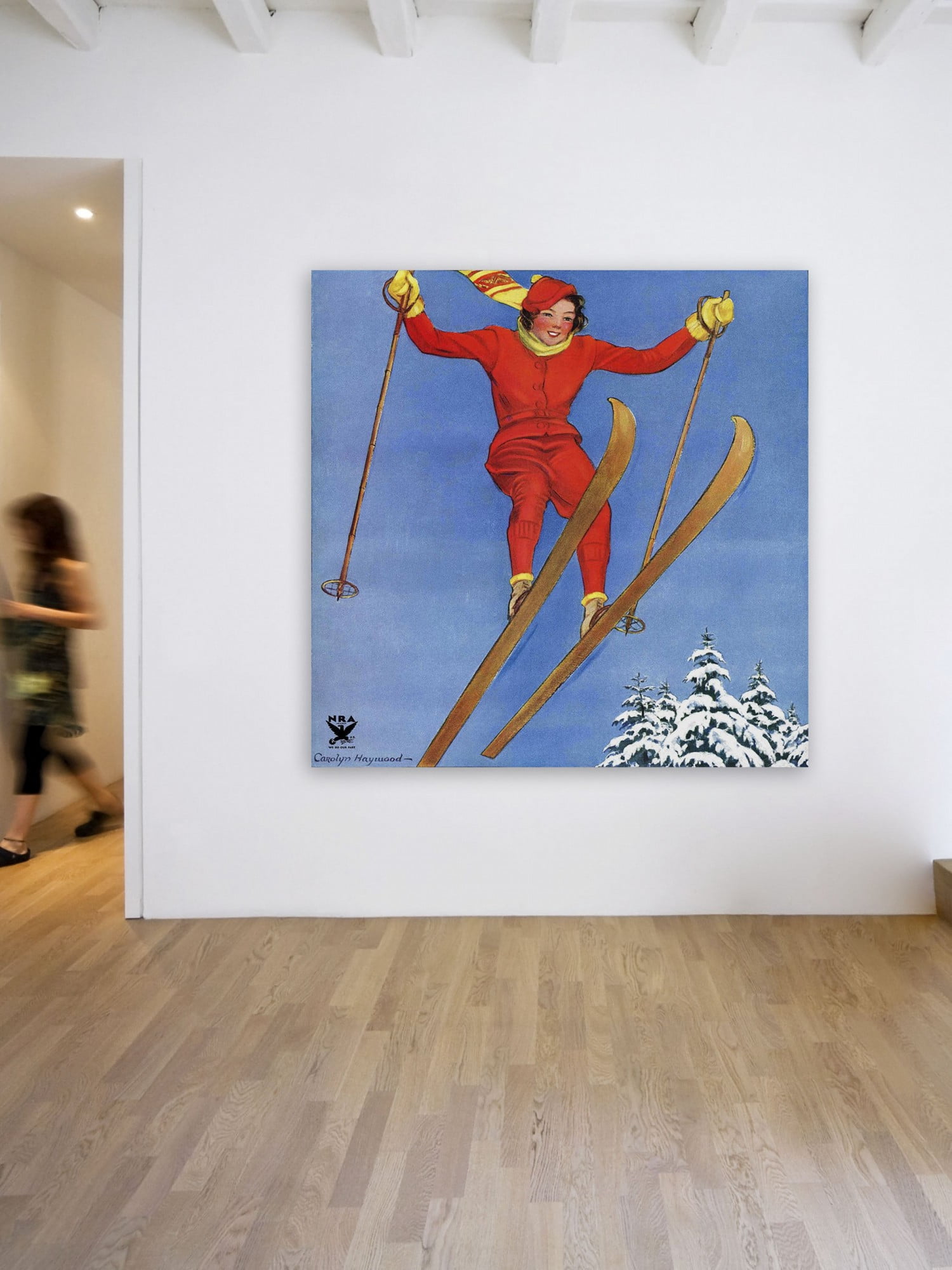 Marmont Hill Woman Ski Jumper by Carolyn Haywood Painting Print on Canvas
