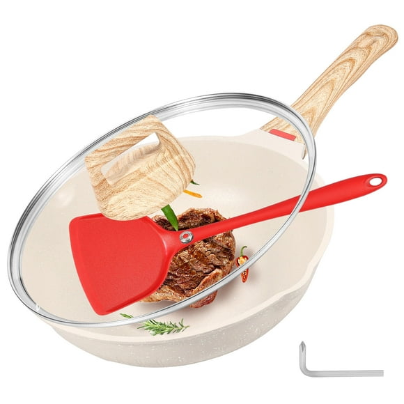 Deep Frying Pan with Lid Nonstick Saute Pan Efficient Skillet Pan with Ergonomic Handle Multifunctional Frying Pan for Kitchen Cooking Induction Stovetops