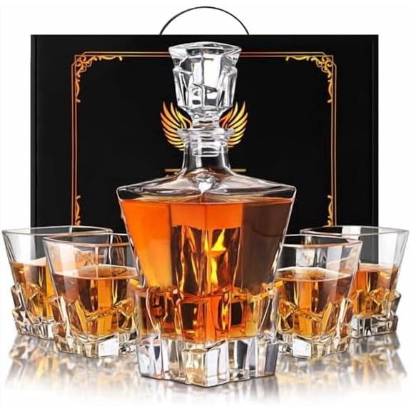 Whiskey Decanter Set for Men, Crystal Decanter Set With 4 Whiskey Glasses, Bourbon Decanter Set for Whiskey Lovers, Liquor Decanter Set for Dad Husband$$Home Decor, Kitchen, & Other