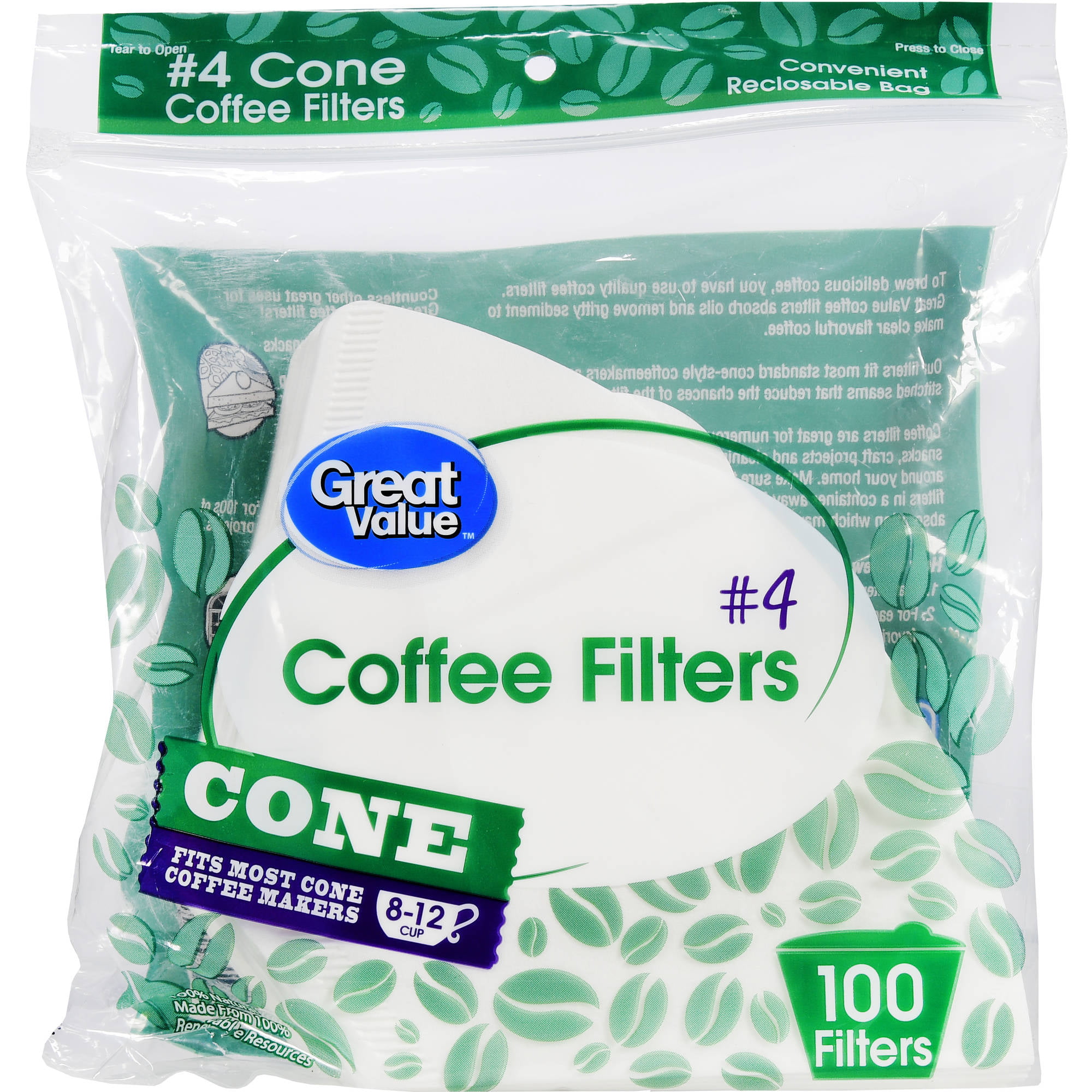 Details about   Great Value #4 Cone Coffee Filters 100 count 3 Pack 