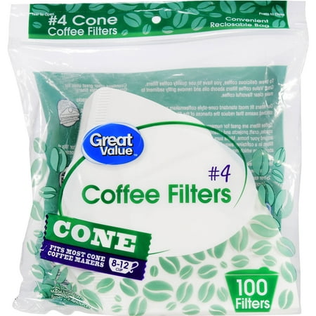 (8 Pack) Great Value Cone Coffee Filters, #4, 8-12 cup, 100