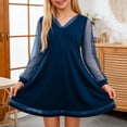 thumbnail image 2 of HXWCHs Robe Trapèze Filles Manches Longues Col en V Robe de Fête Performance Tenue Élégante Formelle pour Marine 11-12 Ans, 2 of 4