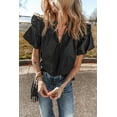 thumbnail image 6 of Women's Black Ruffled Puff Short Sleeve Loose Blouse - Casual Summer Top | [ZhiHiMeRi] | (US 12-14)L, 6 of 12