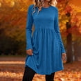 thumbnail image 2 of Dqueduo Women's Solid Casual Dresses, Crew Neck Long Sleeve Dress with Pockets, Loose A-Line Empire Waist Winter Dress, 2 of 8