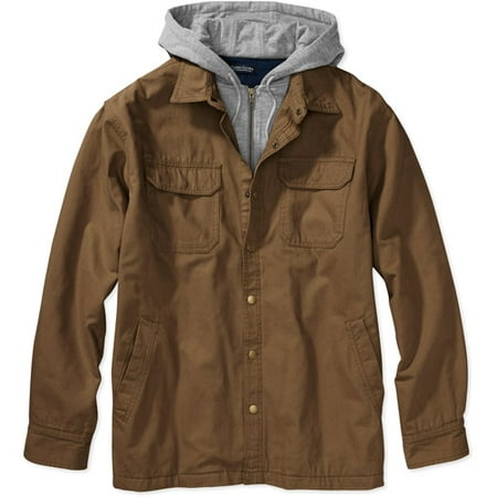 Faded Glory - Men's Canvas Hooded Shirt Jacket - Walmart.com