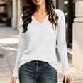 thumbnail image 4 of XRoczxe Women's V-neck long-sleeved ribbed knit top, casual solid color lightweight pullover | suitable for everyday commuting and all-day wear., 4 of 7