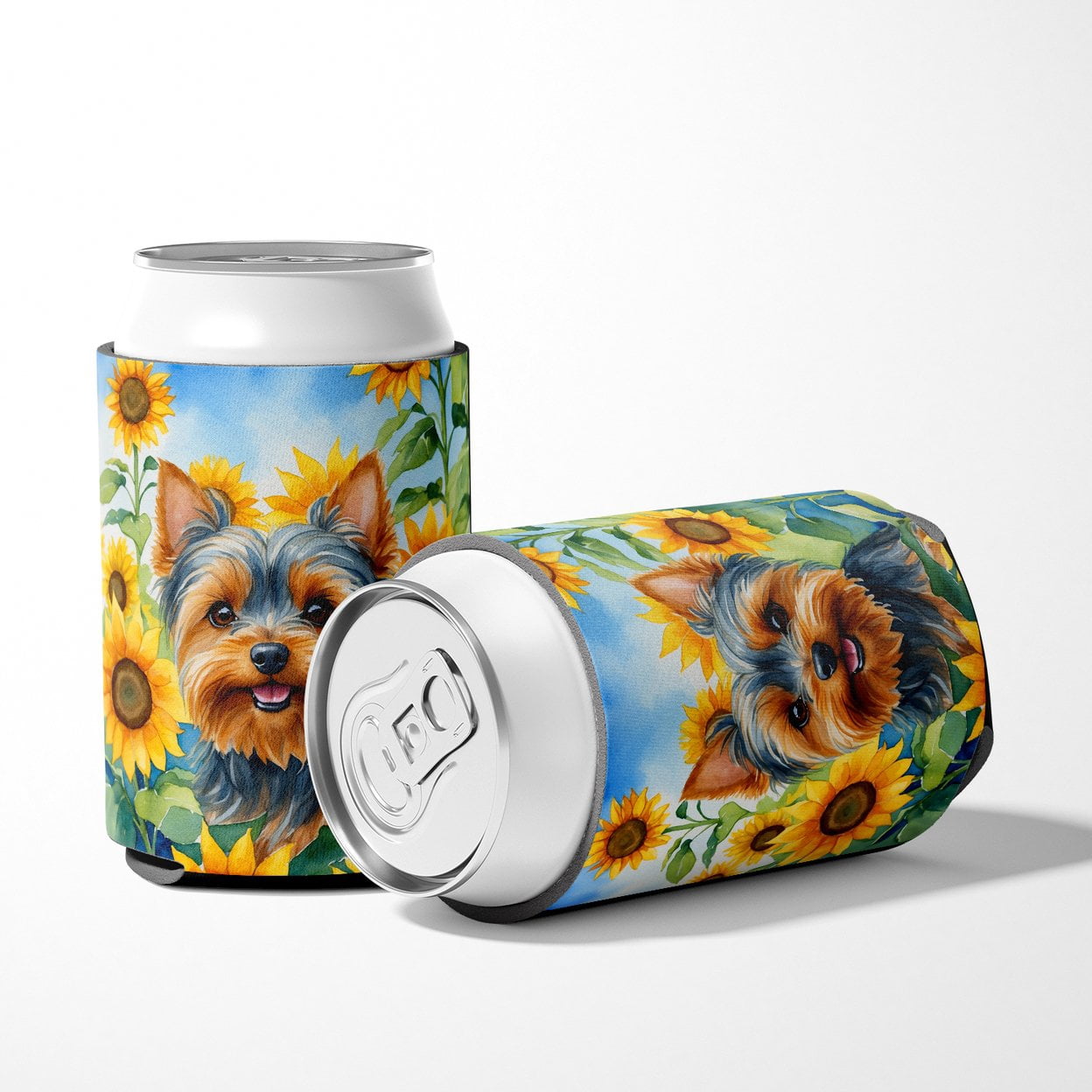 Yorkshire Terrier in Sunflowers Can or Bottle Hugger 3 in x 5 in