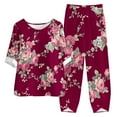 thumbnail image 1 of Birdeem Ensemble d'Été Imprimé pour Femmes Manches Mi-Longues Col Rond Haut Court + Pantalon Décontracté Ensemble de Détente Deux Pièces, 1 of 5