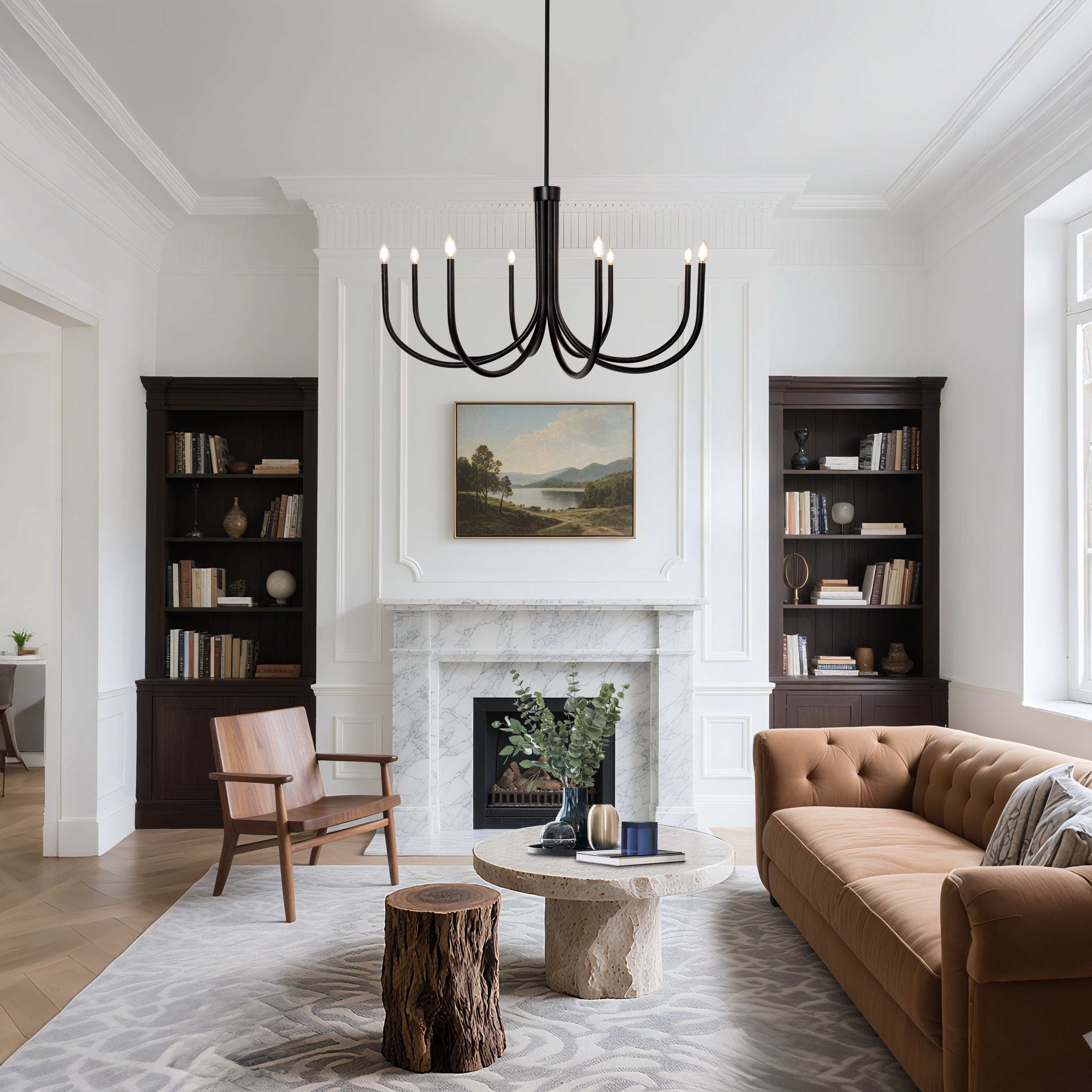 LNC Bohonicist 8 -Light Matte Black Bare bulb Metal Chandelier