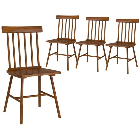 HOMCOM Dining Chairs Set of 4, Nordic Rubber Wood Kitchen Chairs, Brown
