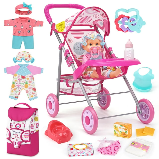 Set de cochecito Baby Doll Dreamon con muñeca de 12,5 pulgadas y 21 accesorios