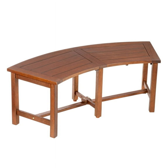 Evergreen 51 in. Natural Wood Curved Eucalyptus Slatted Backless Bench - 51.6x18.1x21.7