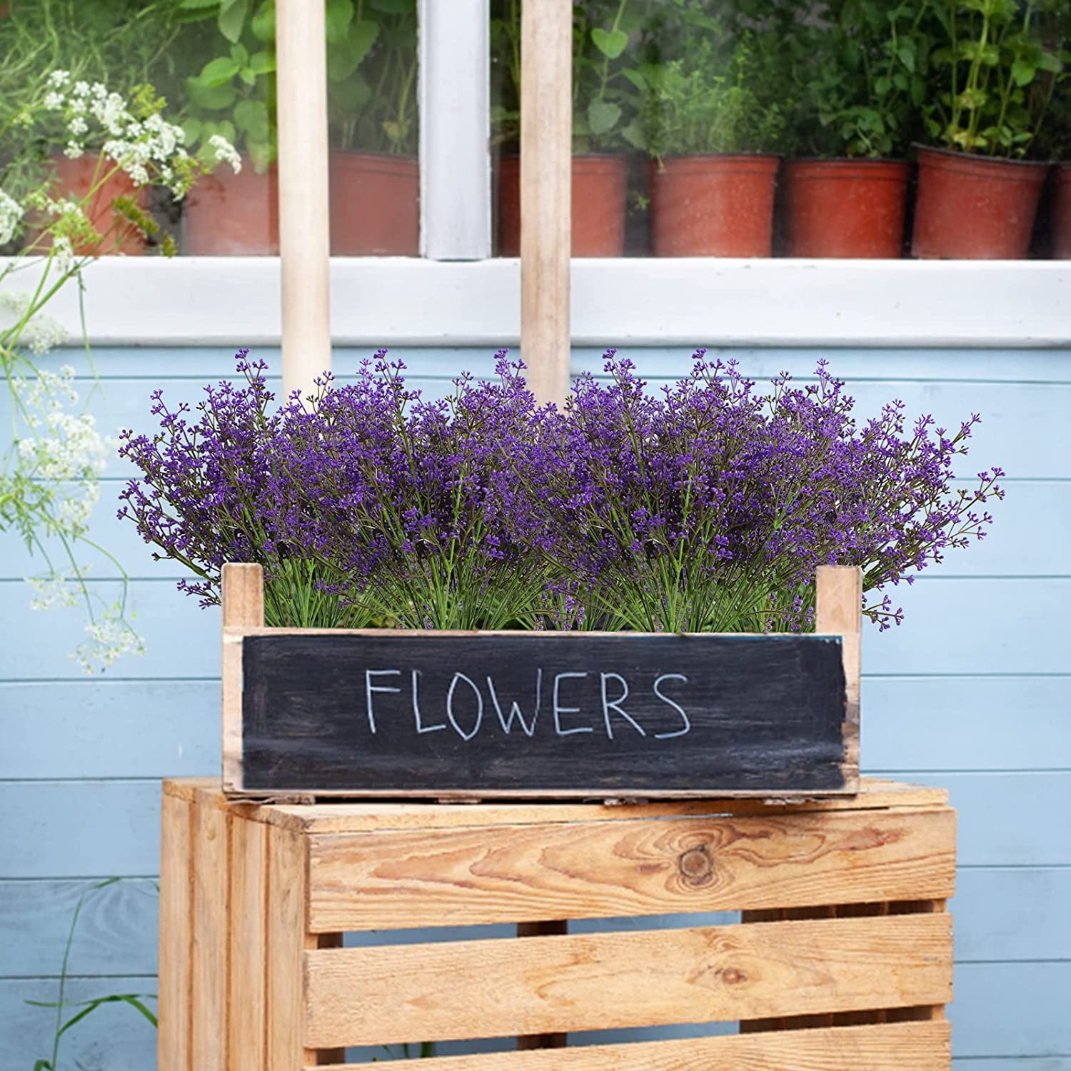 24Pcs Artificial Fall Flowers for Outdoors Fake Babybreath Faux Flowers Bouquets Branches for Harvest Festival Home Window Box Outdoor Decor (Purple)