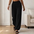 thumbnail image 5 of Women Solid Elastic High Waist Loose Cuffed Jogger Pants, Side Pockets Full Length Casual Sports Loungewear Trousers for Daily Hang-out Black M(M), 5 of 8