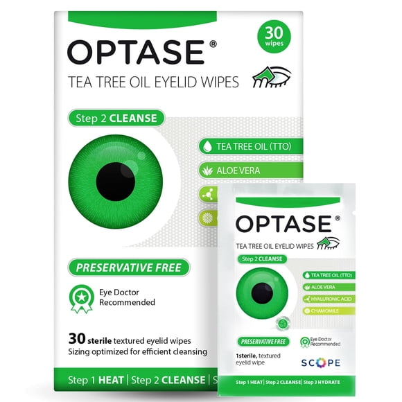 Toallitas limpiadoras de párpados Optase TTO con aceite de árbol de té 30 unidades