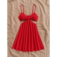 thumbnail image 5 of Women's Vacation Light Yellow Waist Hollow V-Neck Spaghetti Strap Summer Dress Set, 5 of 10
