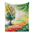 thumbnail image 1 of Nature Soft Flannel Fleece Blanket, Colorful Hand Drawn Flowers Grass and Trees Forest Rural Scenery Watercolors Artwork, Cozy Plush for Indoor and Outdoor Use, 70" x 90", Multicolor, by Ambesonne, 1 of 6