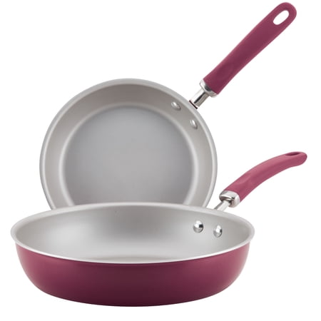 Rachael Ray Create Delicious Aluminum Nonstick Fry Pan Twin Pack  9.5-Inch and 11.75-Inch  Burgundy Shimmer
