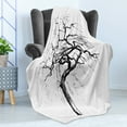 thumbnail image 4 of Tree Soft Flannel Fleece Throw Blanket, Illustration of an Autumn Tree with Dried Branches Dramatic Nature Print, Cozy Plush for Indoor and Outdoor Use, 60" x 80", Black White, by Ambesonne, 4 of 5