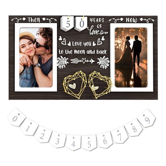 Anniversary Picture Frame for Engagements and Bridal Showers, Wooden Frame Fits 4x6 inch Photos