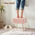 thumbnail image 6 of Ebenchico Modern Vanity Stool Striped Faux Fur Footstools Ottoman Bench 17.3" Vanity Bench Stool Adjustable Feet for Makeup Bedroom Entryway, Pink, 6 of 10