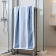 thumbnail image 4 of Menrkoo Corals Fleece Bath Towel Wide Stripe Designs Highly Absorbent With Reinforced Edges Suitable For Both Men And Women For Drying Off After Showering Or Washing Blue Free Size, 4 of 6