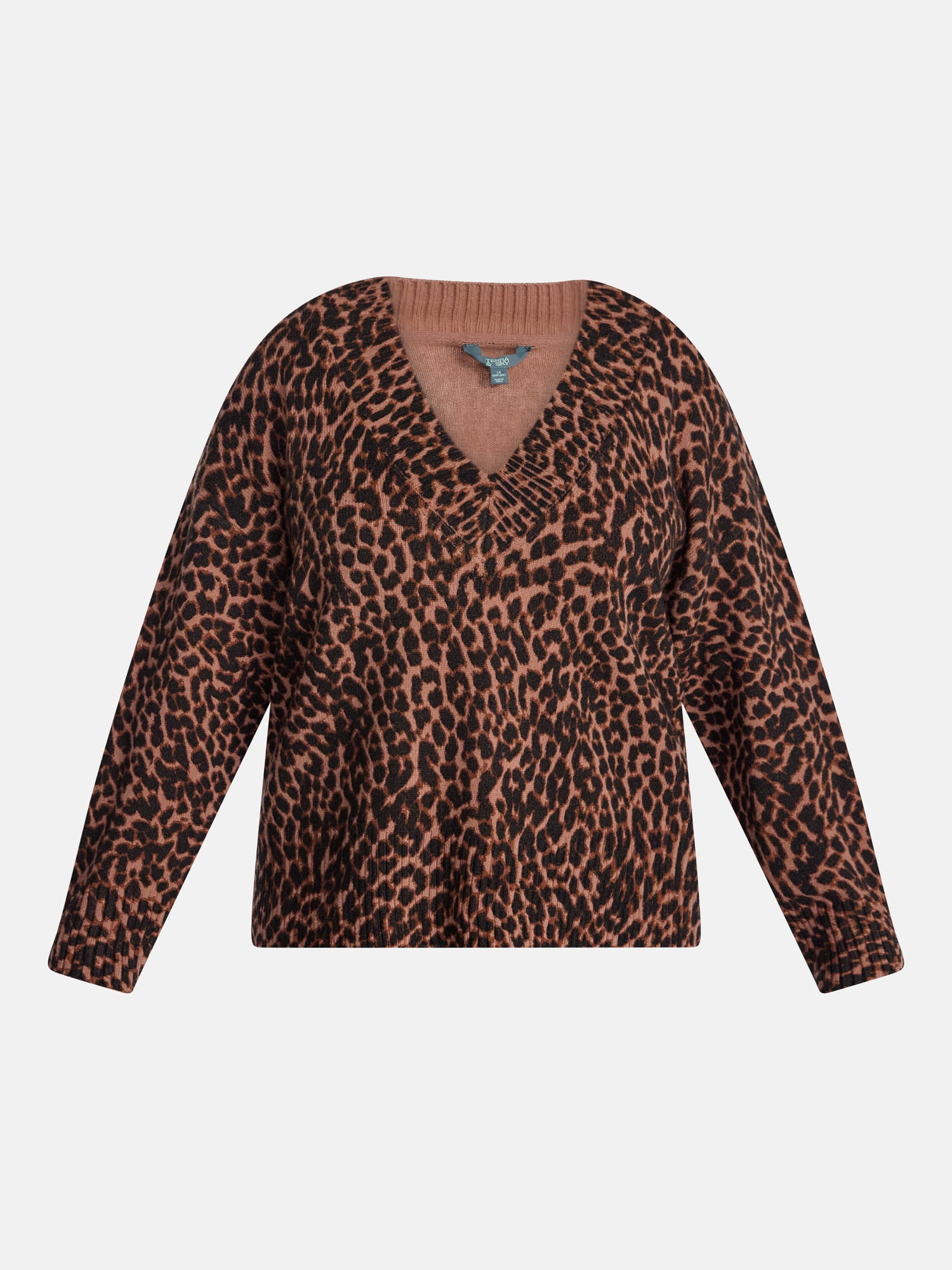 Terra & Sky Women's Plus Deep V-Neck Sweater with Long Sleeves, Midweight, Sizes 0X-5X