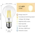 thumbnail image 1 of A19 Vintage Edison LED Filament Bulb E26 Base, 5W (40W Equivalent), Warm White 2700K, 450 Lumens, Non-Dimmable, 3 Year Warranty, UL-Listed, Pack of 6, 1 of 3
