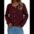 thumbnail image 4 of Suéteres de Punto para Mujer, Moda de Otoño, Larga, Botones, Chaqueta Informal de Moda, Ropa de Invierno. Rojo Ladrillo M, 4 of 9