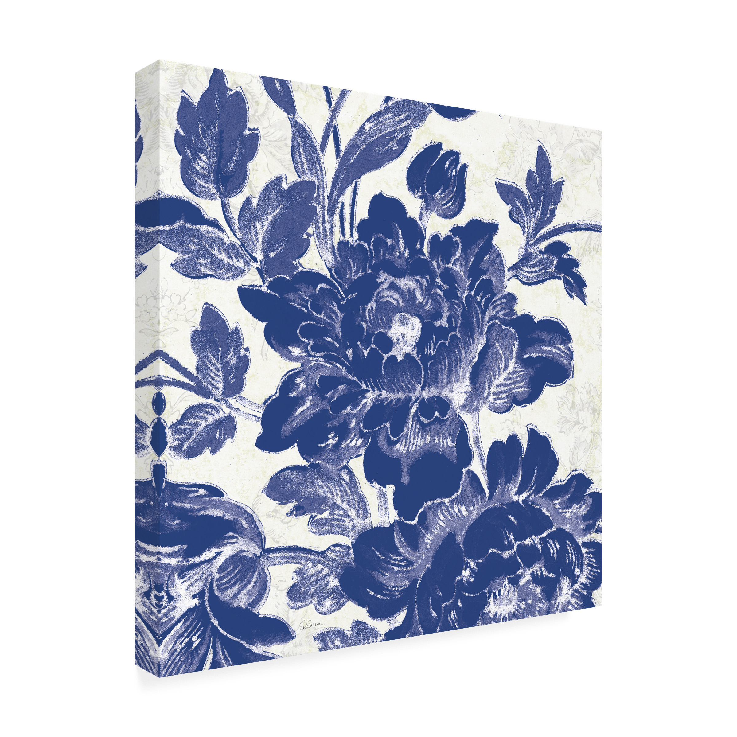 Trademark Fine Art 'Toile Roses VI Indigo' Canvas Art by Sue Schlabach