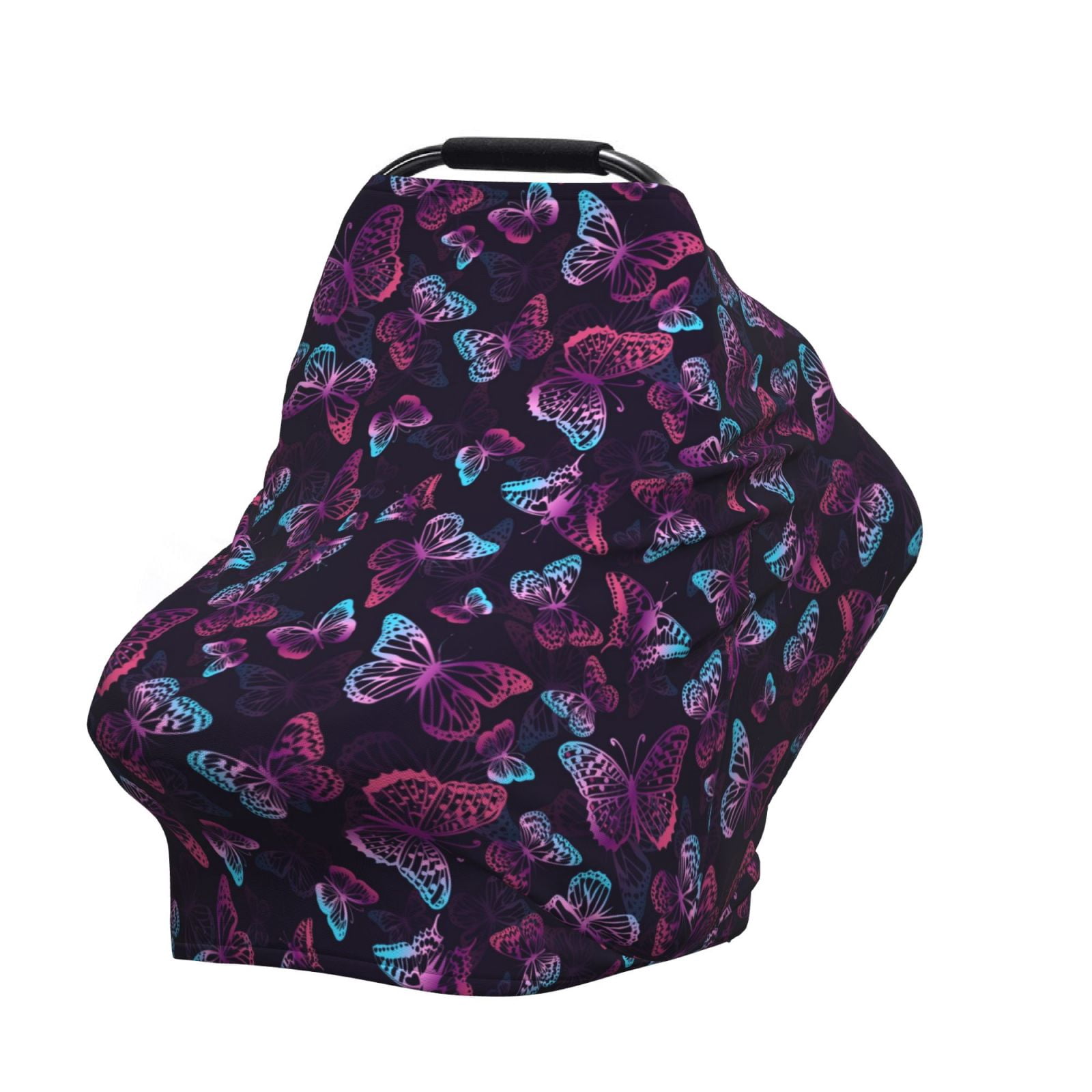 Fotbe Purple Butterfly Pattern Car Seat Covers for Babies, Nursing Breastfeeding Cover Infant Carseat Canopy, Soft Stretchy Carrier Cover