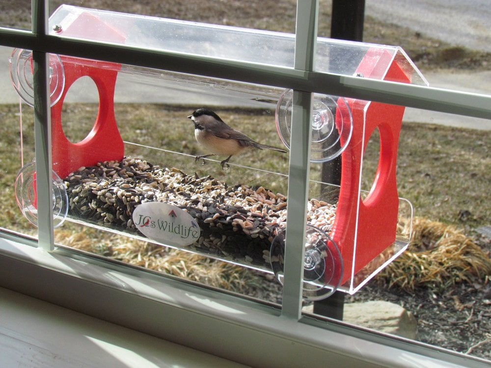 JCs Wildlife Diner 13 Window Bird Feeder with Suction Cups - Holds 4 Cups of Bird Seed (Red)