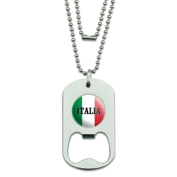 Italia Italy Italian Flag Military Dog Tag Bottle Opener Pendant