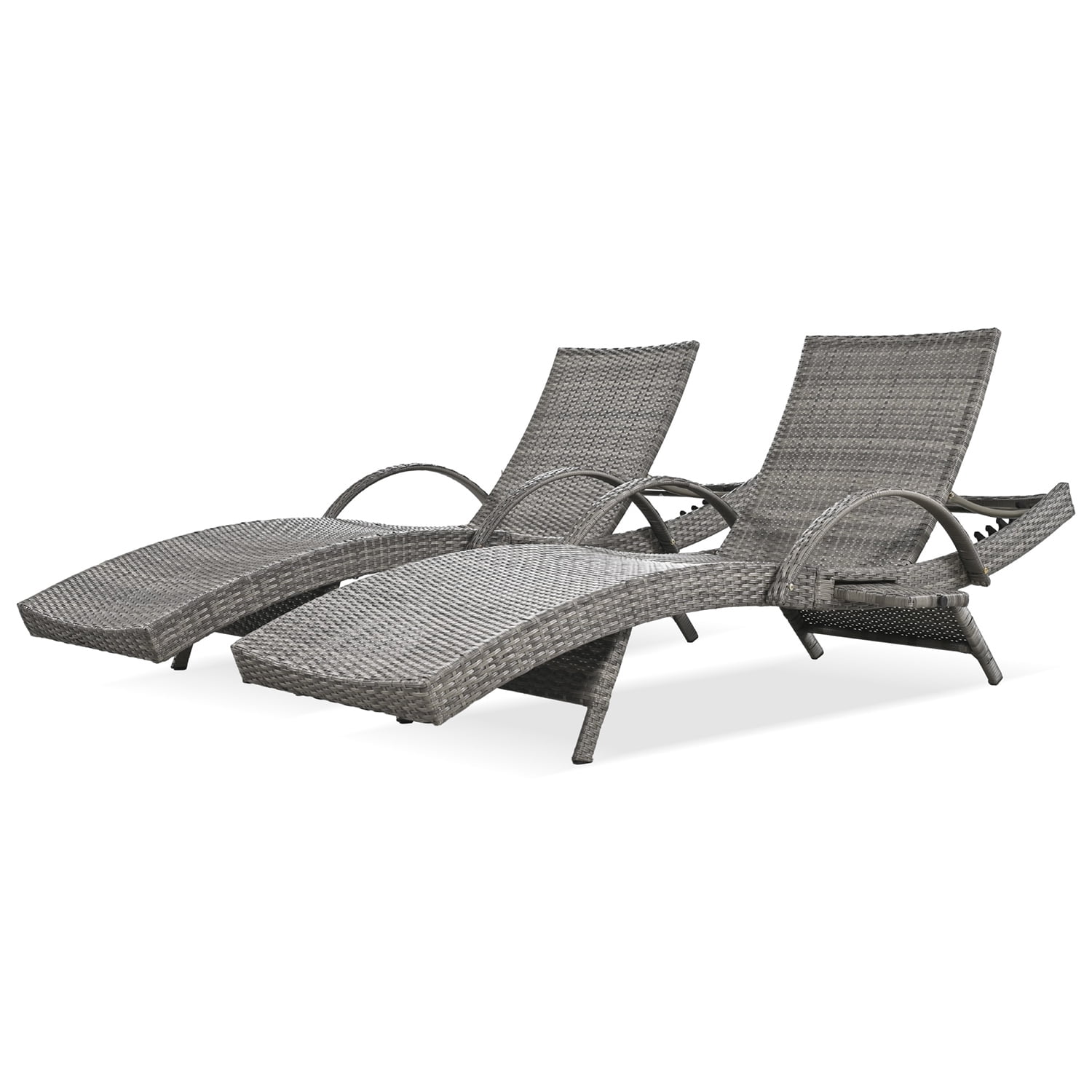 Aimee Lii Set of 2 Patio Wicker Adjustable Backrest Ergonomic Chaise Lounge Chairs with Pull-out Side Table, Convenient and Comfortable, Gray Aimee Lii Set of 2 Patio Wicker Adjustable Backrest Ergonomic Chaise Lounge Chairs with Pull-out Side Table, Convenient and Comfortable, Gray