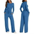 thumbnail image 2 of Bovxnpu Two Piece Sets for Women Fall Outfits, 2 Piece Lounge Set Sweatsuit Womens Wide Leg Pants Side Ruching Crop Top Sets, 2 of 9