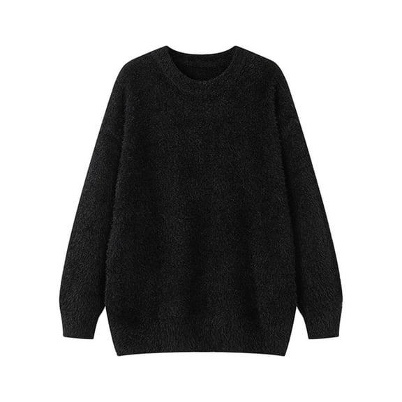 YUGYXL Men's Oversized Sweaters Long Sleeve Fuzzy Knit Casual Chunky Pullover Sweater Fall Outfits Clothes Black XL