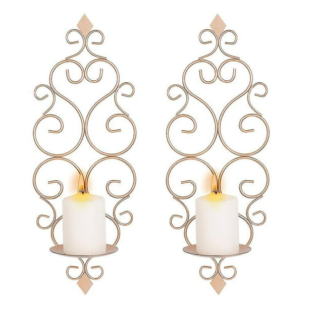 Candelabro de pared, juego de 2 candelabros colgantes de hierro y vidrio, candelabros para decoración montada en la pared, estilo curvo clásico