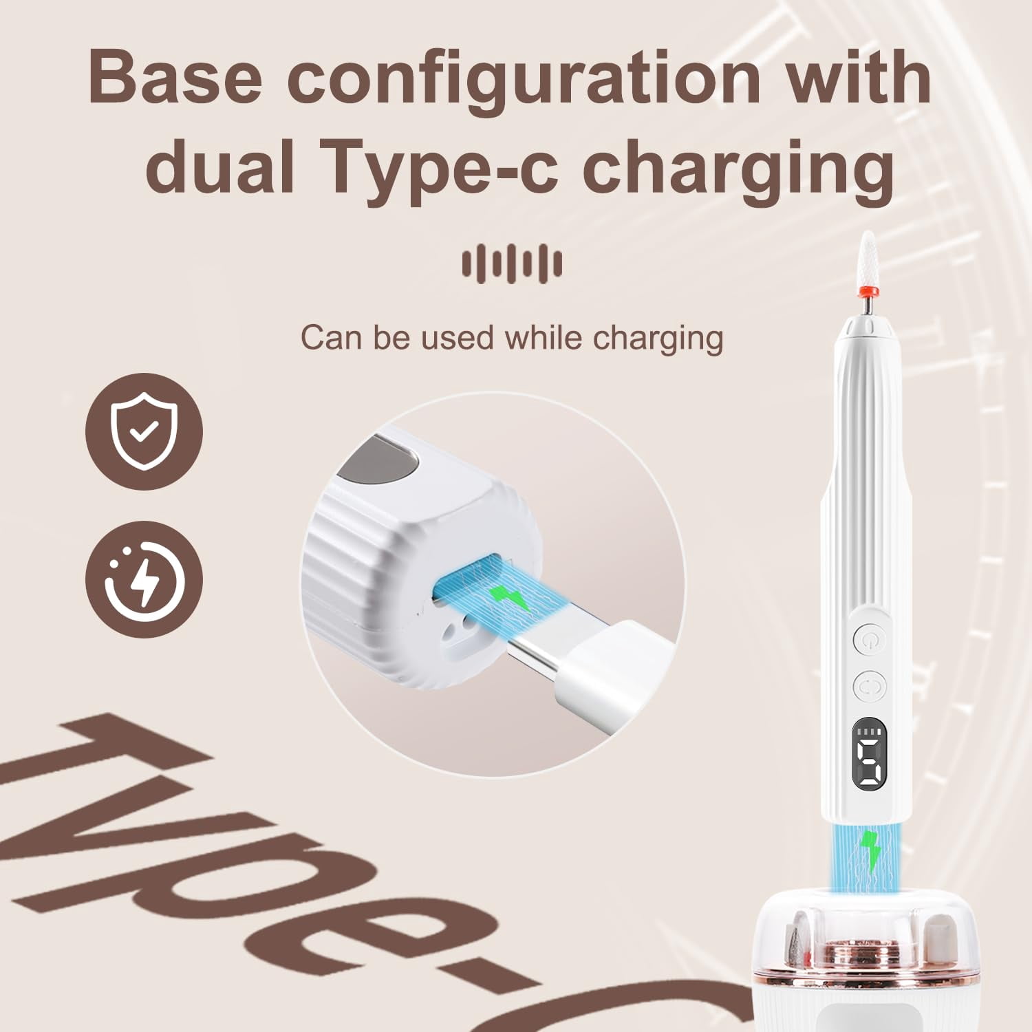 Portable Nail Drill, Electric Nail Drill Kit with UV LED Nail Lamp, 6 Drills and Rechargeable Base, 5 Speeds Hand Foot Care Tool for Nail Grind Trim Polish