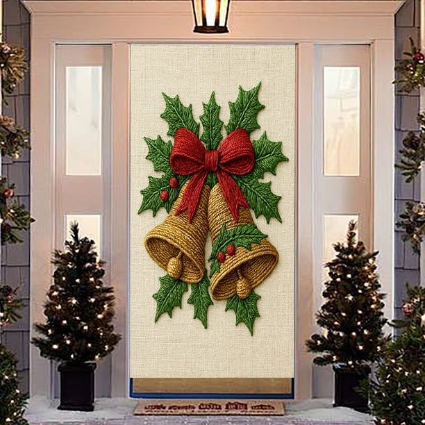 Cortina Navideña para Puerta | Tela de Poliéster Impermeable | Impresión de Alta Definición Resistente a La Decoloración | Panel Grueso de 45 X 228 Cm | Costura Doble Resistente Al Desgarro | Presill
