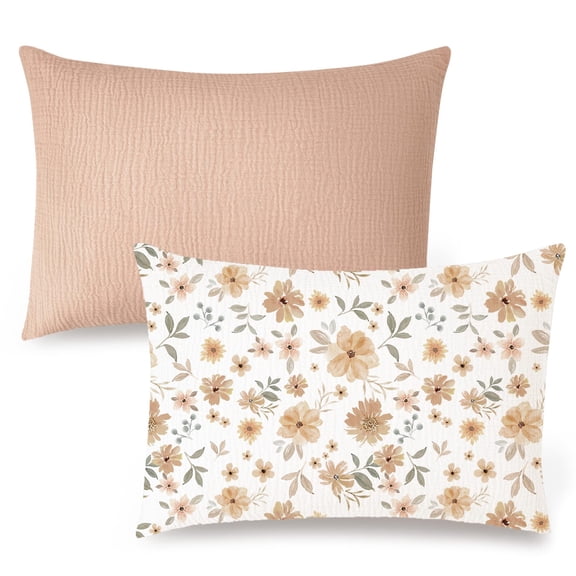 Cotton yarn pillowcase, breathable cotton pillowcase, envelope style children's pillowcase, travel pillowcase (Flourish, Toffee)
