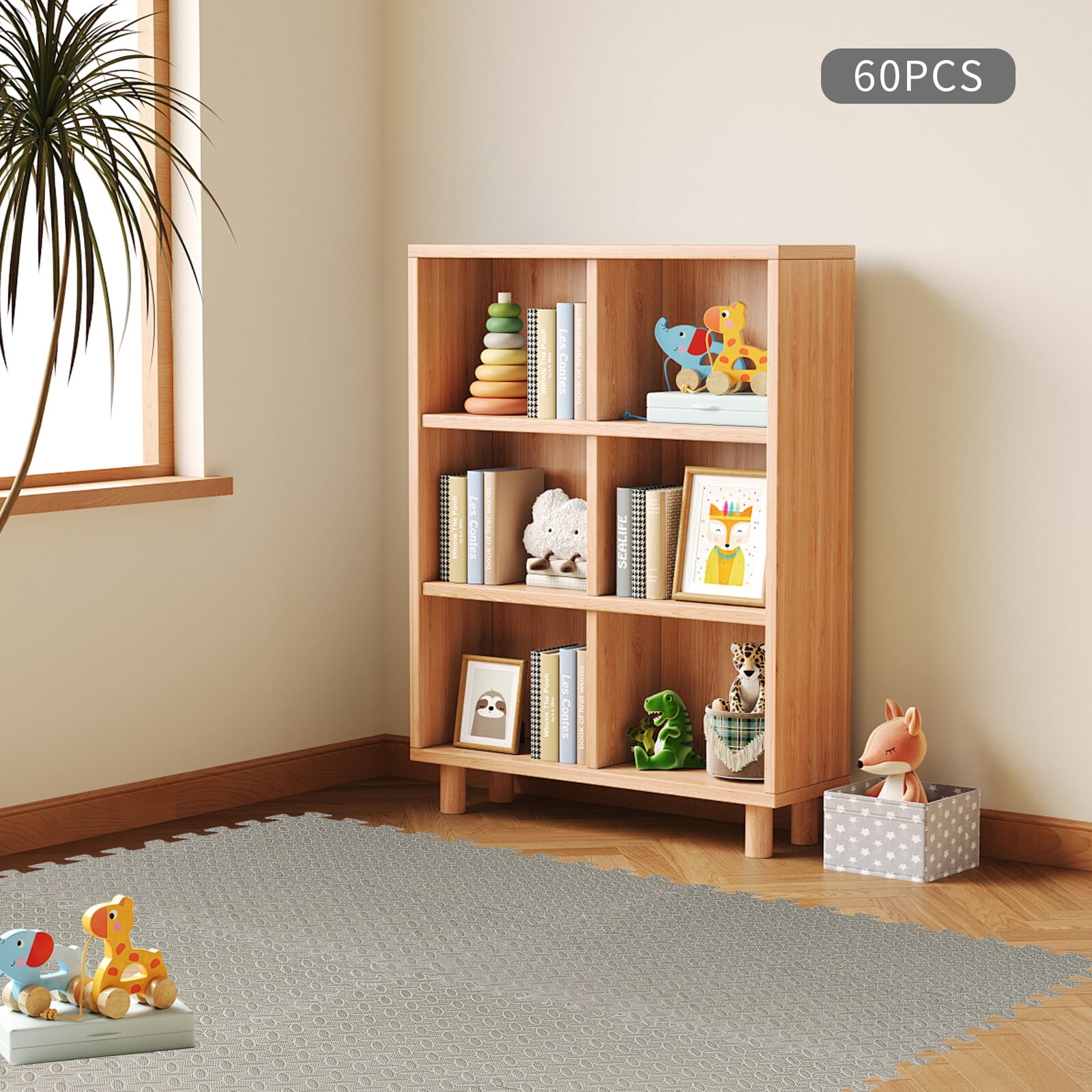 60pcs Soft Non Toxic Baby and Kids Play Mat EVA Foam Floor Interlocking Tiles Playroom Grey